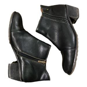 Pikolinos Black Leather Heeled Ankle Booties Genuine Leather Stitch Zip Up 10.5